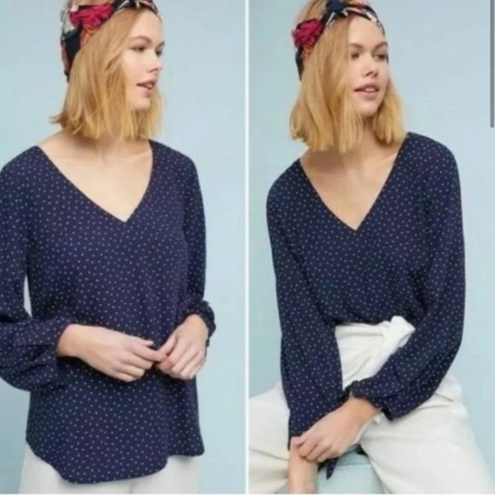 ✨NWT✨Anthropologie Maeve Polka Dot Tie Sleeve Blouse